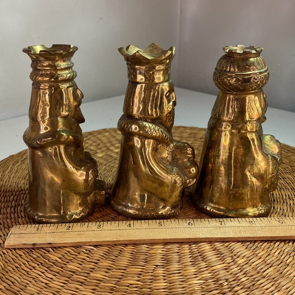 Vintage Lot of 3 Ornate Brass Metal Three Kings Wisemen Candle Holders Figural - Picture 9 of 9